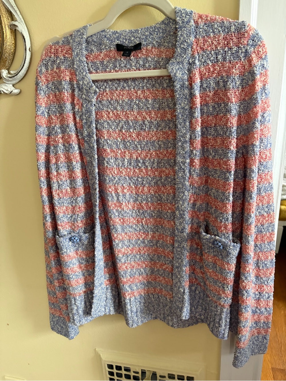 J. Crew Striped Open-Front Cardigan in Blue & Coral